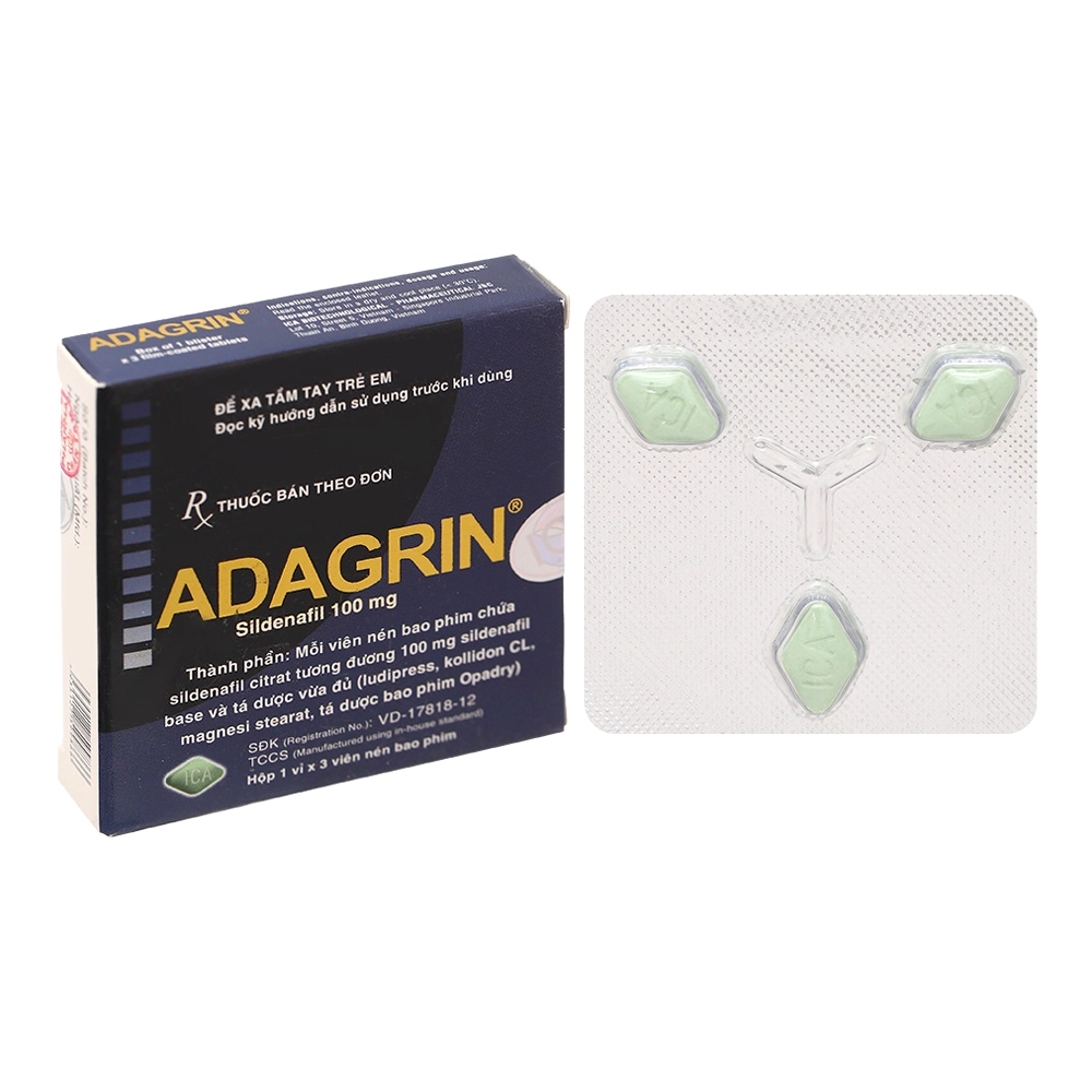 Adagrin 100mg (Sildenafil 100mg) ICA 1 vỉ x 3 viên