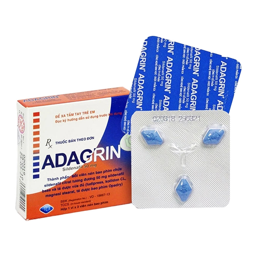 Adagrin 50mg (Sildenafil 50mg) ICA 1 vỉ x 3 viên