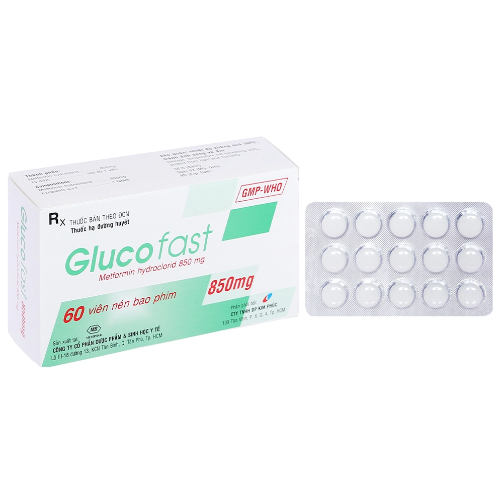 Glucofast 850mg (Metformin 850mg) Mebiphar 4 vỉ x 15 viên