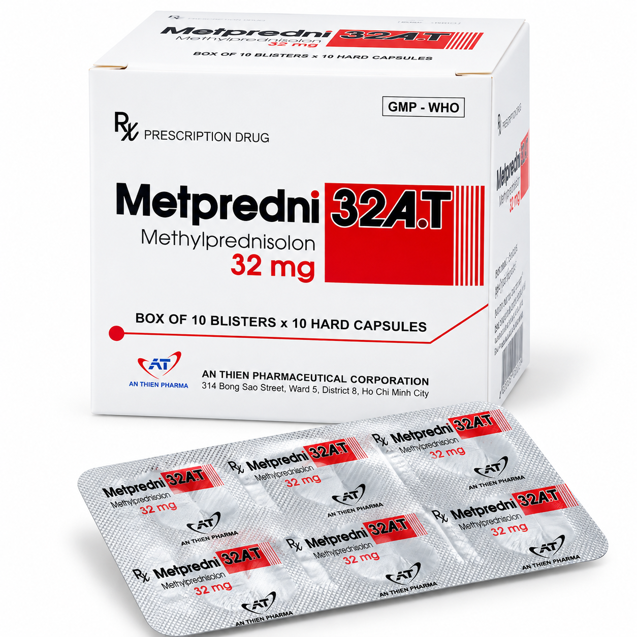 Metpredni 32 A.T ( Methylprednisolon 32mg ) An Thiên 10 vỉ x 10 viên