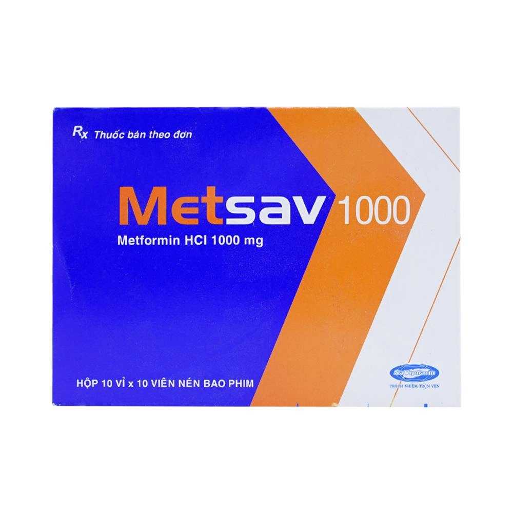 Metsav 1000mg (Metformin 1000mg) Savipharm 10 vỉ x 10 viên