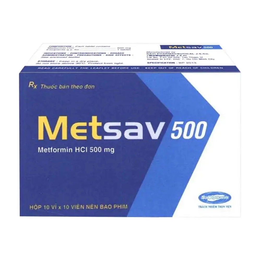 Metsav 500 (Metformin 500mg) Savipharm 10 vỉ x 10 viên