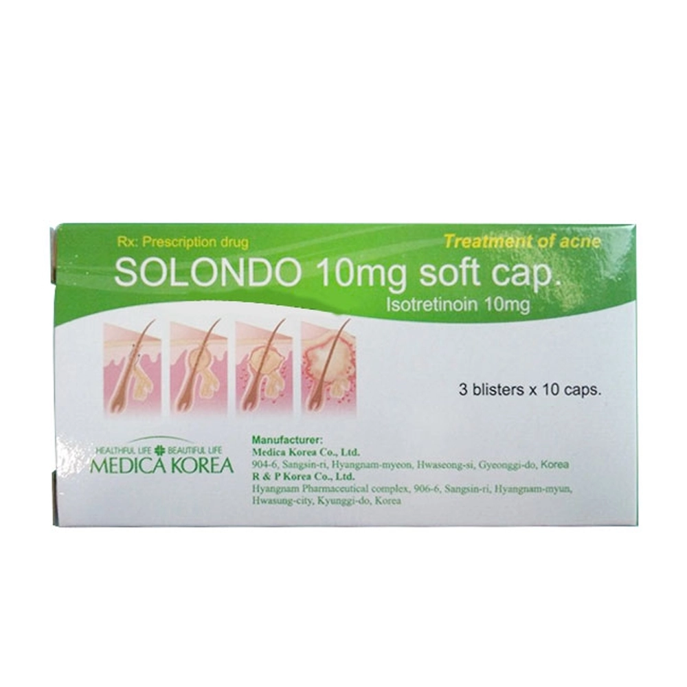 Solondo 10mg (Isotretinoin 10mg) Medica Korea 3 vỉ x 10 viên