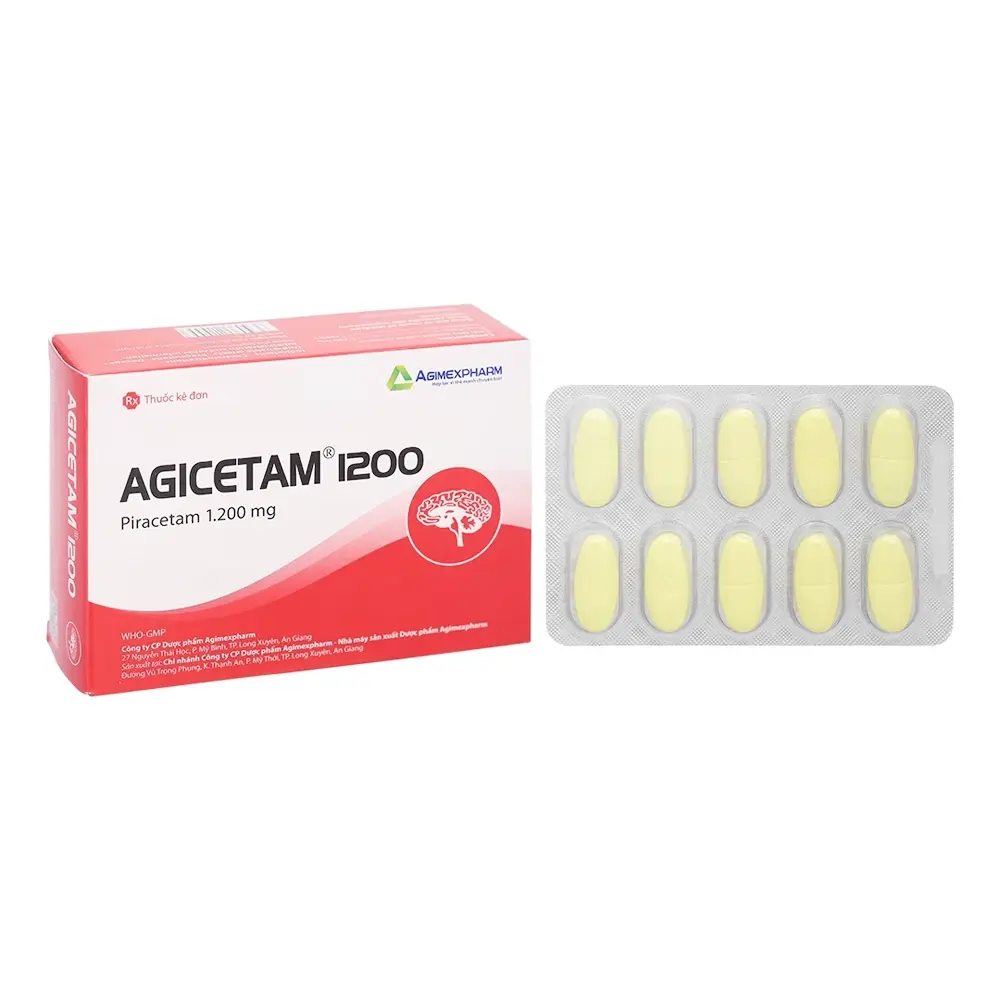 Agicetam 1200 (Piracetam 1200 mg) Agimexpharm 3 vỉ x 10 viên