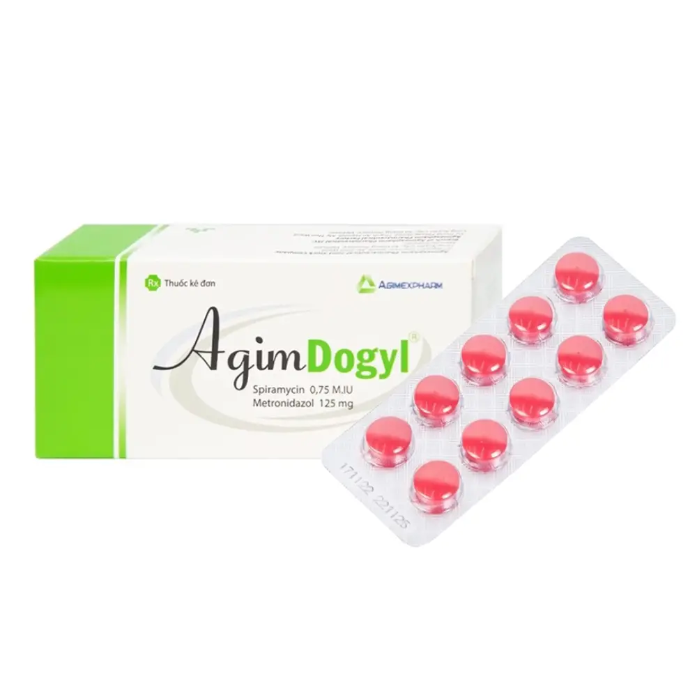 Agimdogyl (Spiramycin/Metronidazole 750000IU/125mg) Agimexpharm 2 vỉ x 10 viên