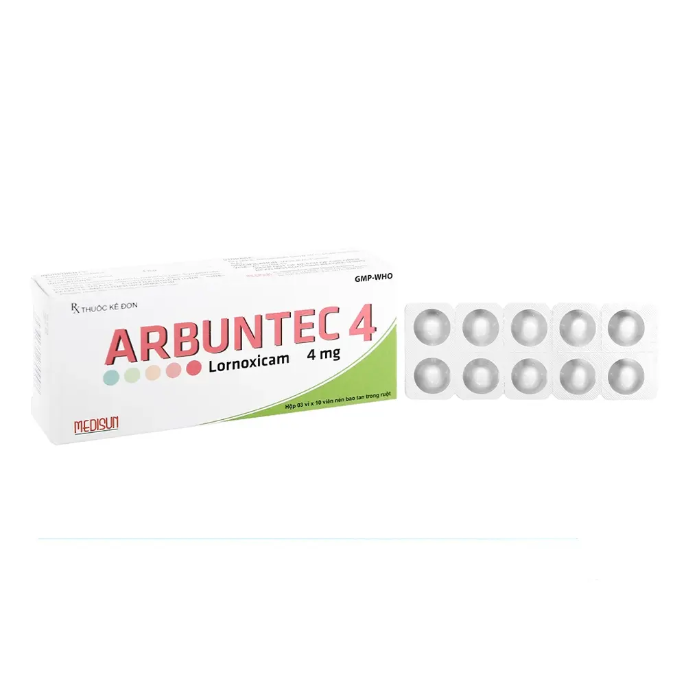 Arbuntec 4 (Lornoxicam 4mg) Medisun 3 vỉ x 10 viên