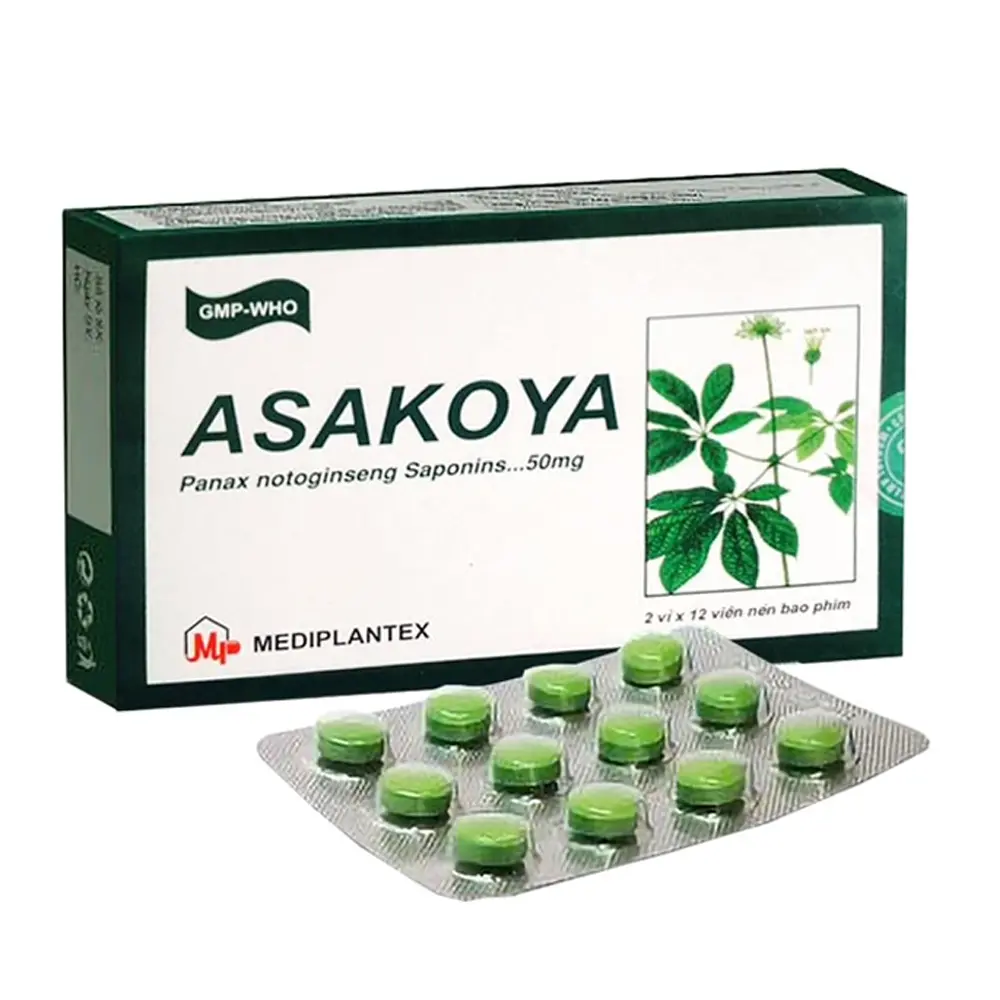Asakoya 50 (Saponin 50mg) Mediplantex 2 vỉ x 12 viên