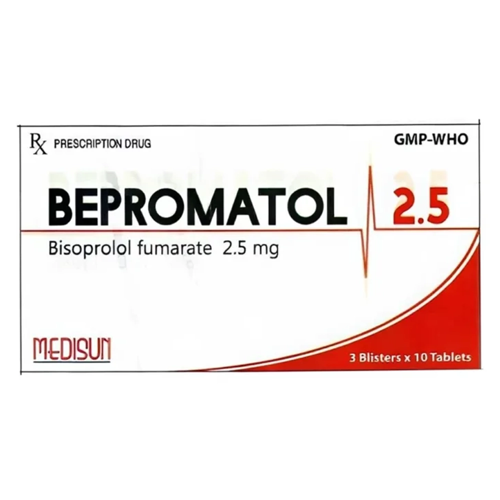 Bepromatol 2.5 (Bisoprolol 2.5mg) Medisun 3 vỉ x 10 viên