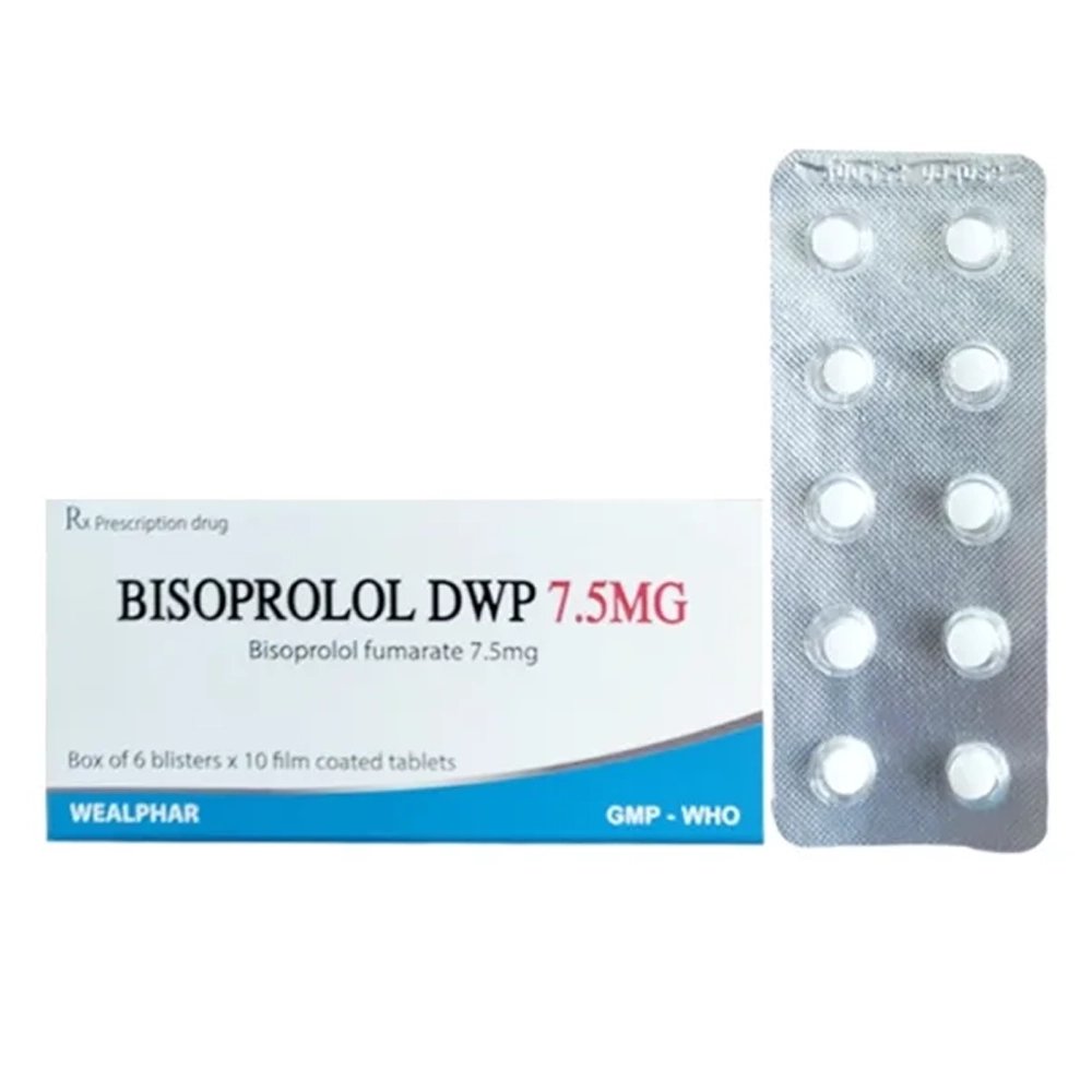 Bisoprolol DWP 7.5mg Wealphar 6 vỉ x 10 viên