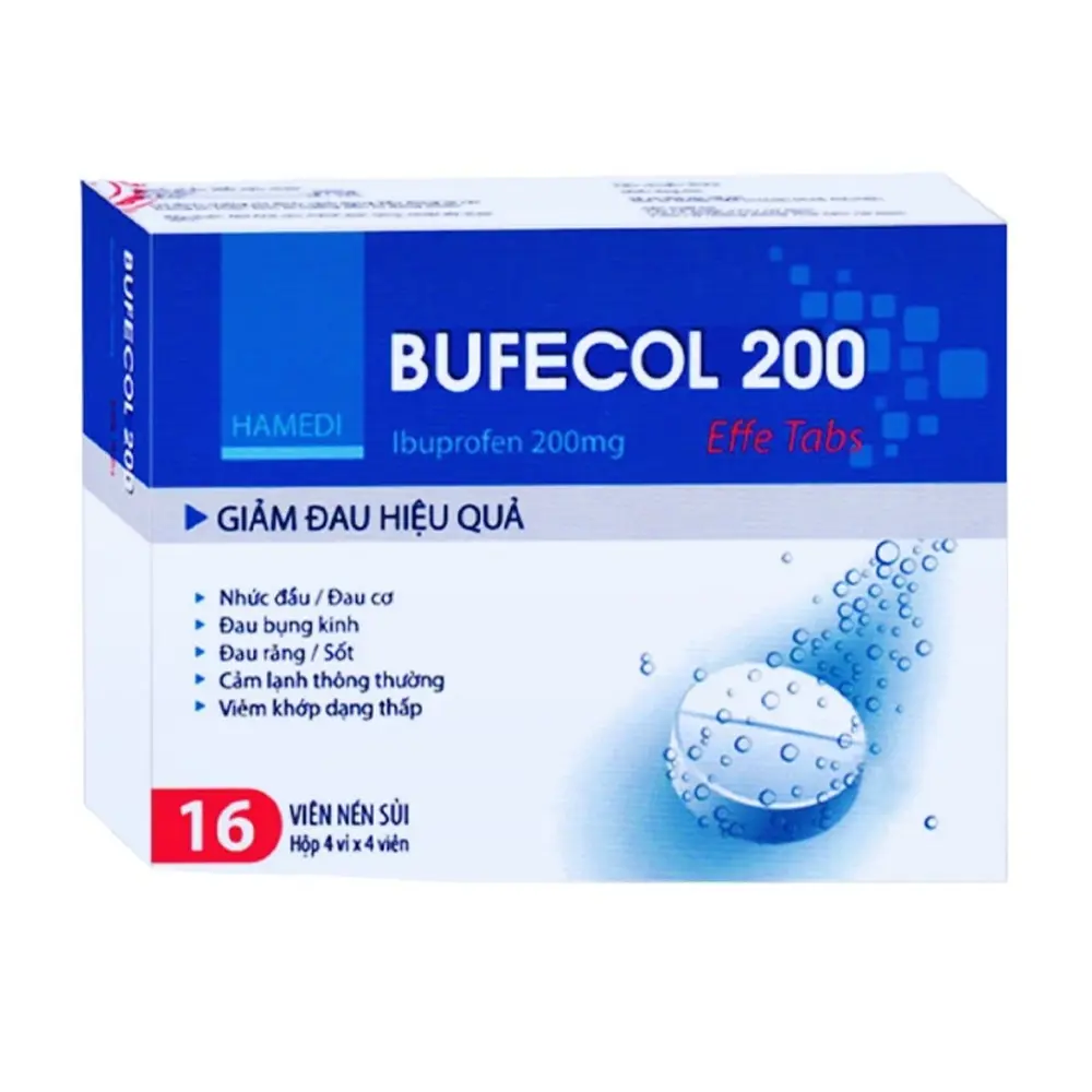 Bufecol 200 (Ibuprofen 200 mg) Hà Nam 4 vỉ x 4 viên