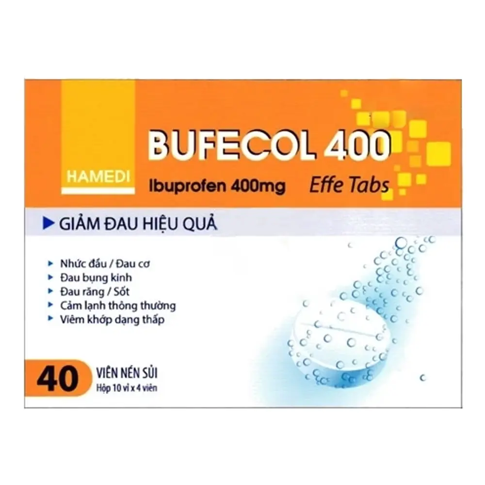 Bufecol 400 (Ibuprofen 400mg) Hà Nam 10 vỉ x 4 viên