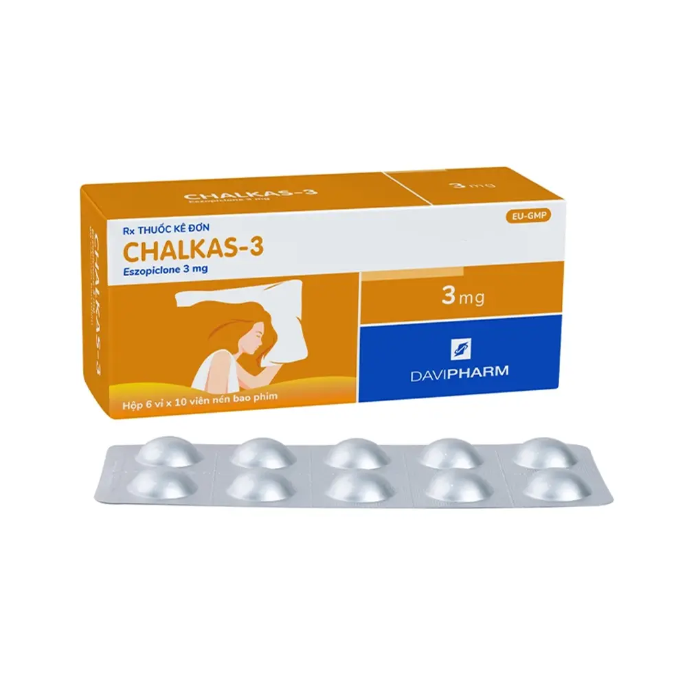 Chalkas-3 (Eszopiclone 3 mg) Davipharm 6 vỉ x 10 viên