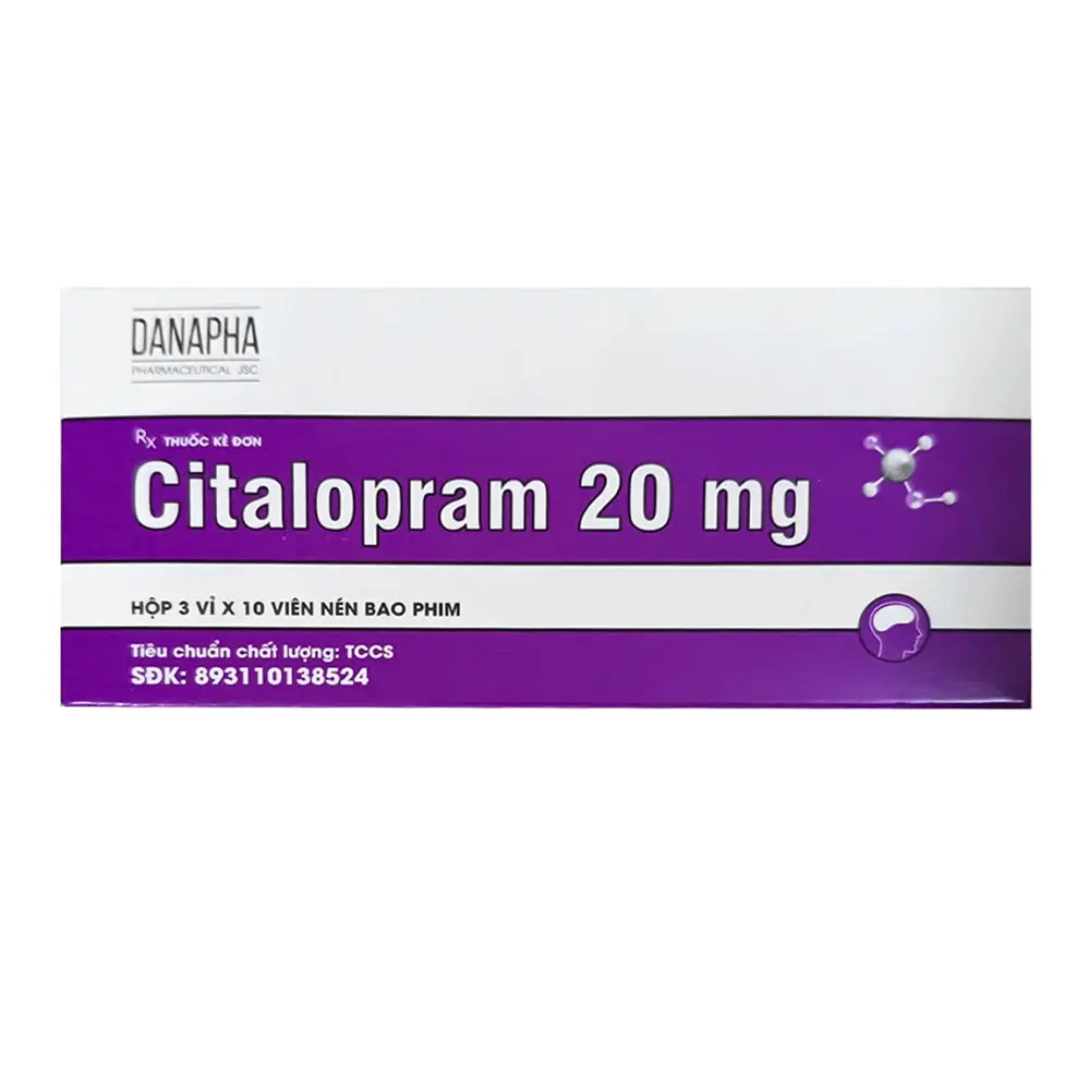 Citalopram 20 mg Danapha 3 vỉ x 10 viên