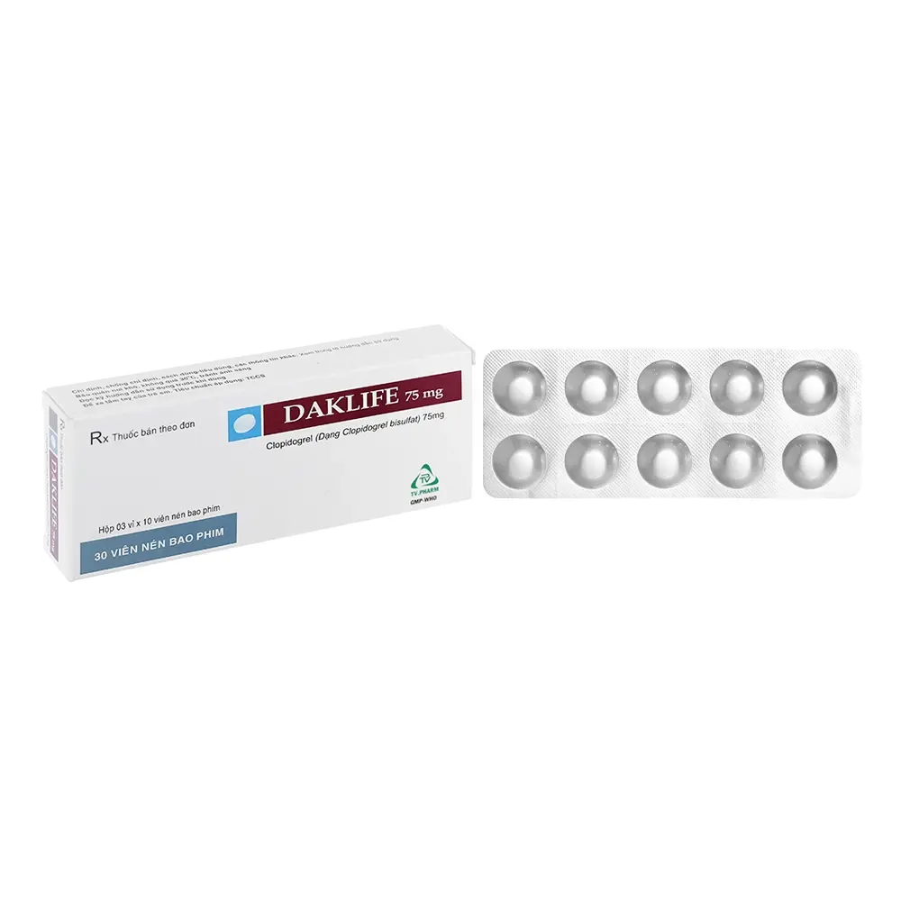 Daklife 75 mg (Clopidogrel 75mg) TV.Pharm 3 vỉ x 10 viên
