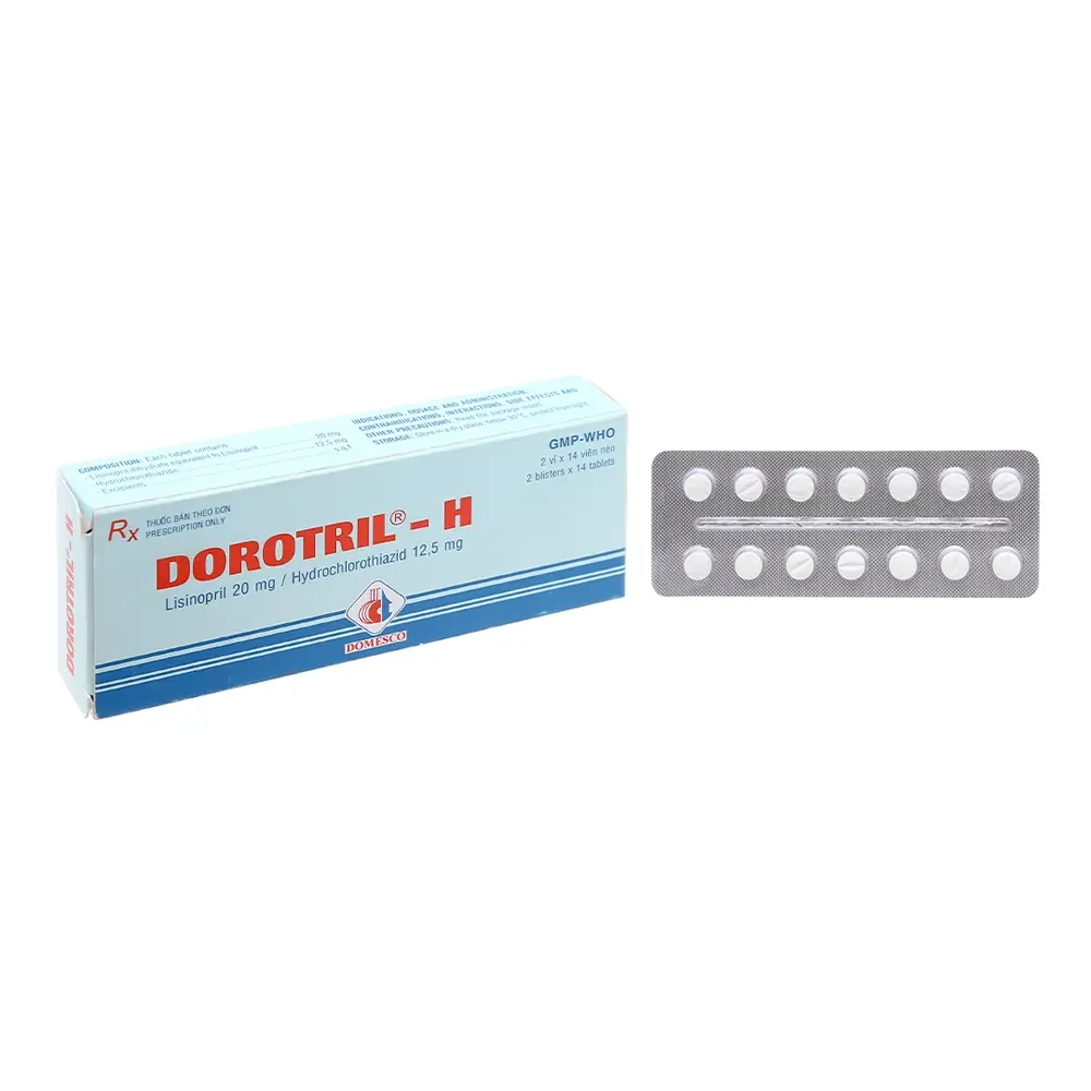 Dorotril-H (Lisinopril/Hydrochlorothiazide 20 mg/12.5 mg) Domesco 2 vỉ x 14 viên