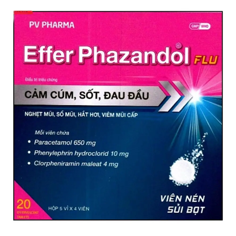 Effer Phazandol Flu Phúc Vinh 5 vỉ x 4 viên