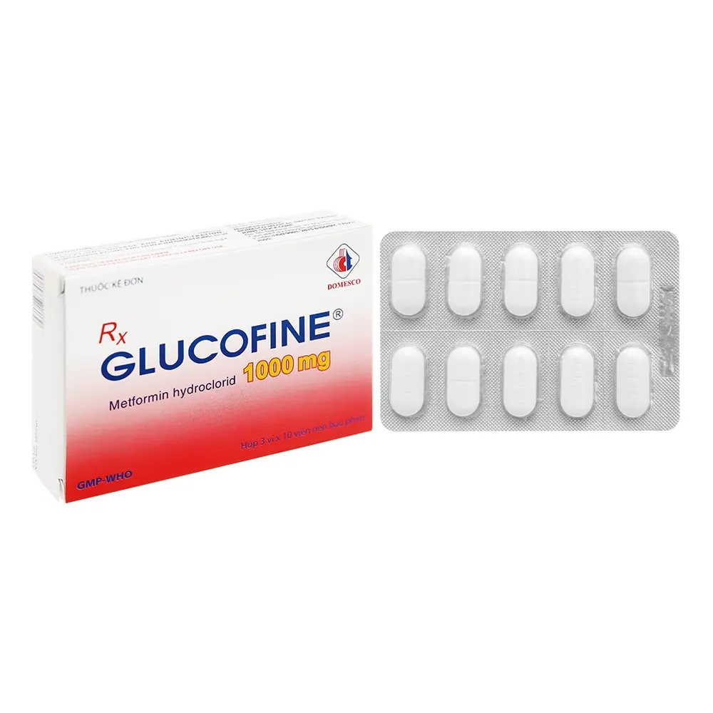 Glucofine 1000 (Metformin 1000 mg) Domesco 3 vỉ x 10 viên
