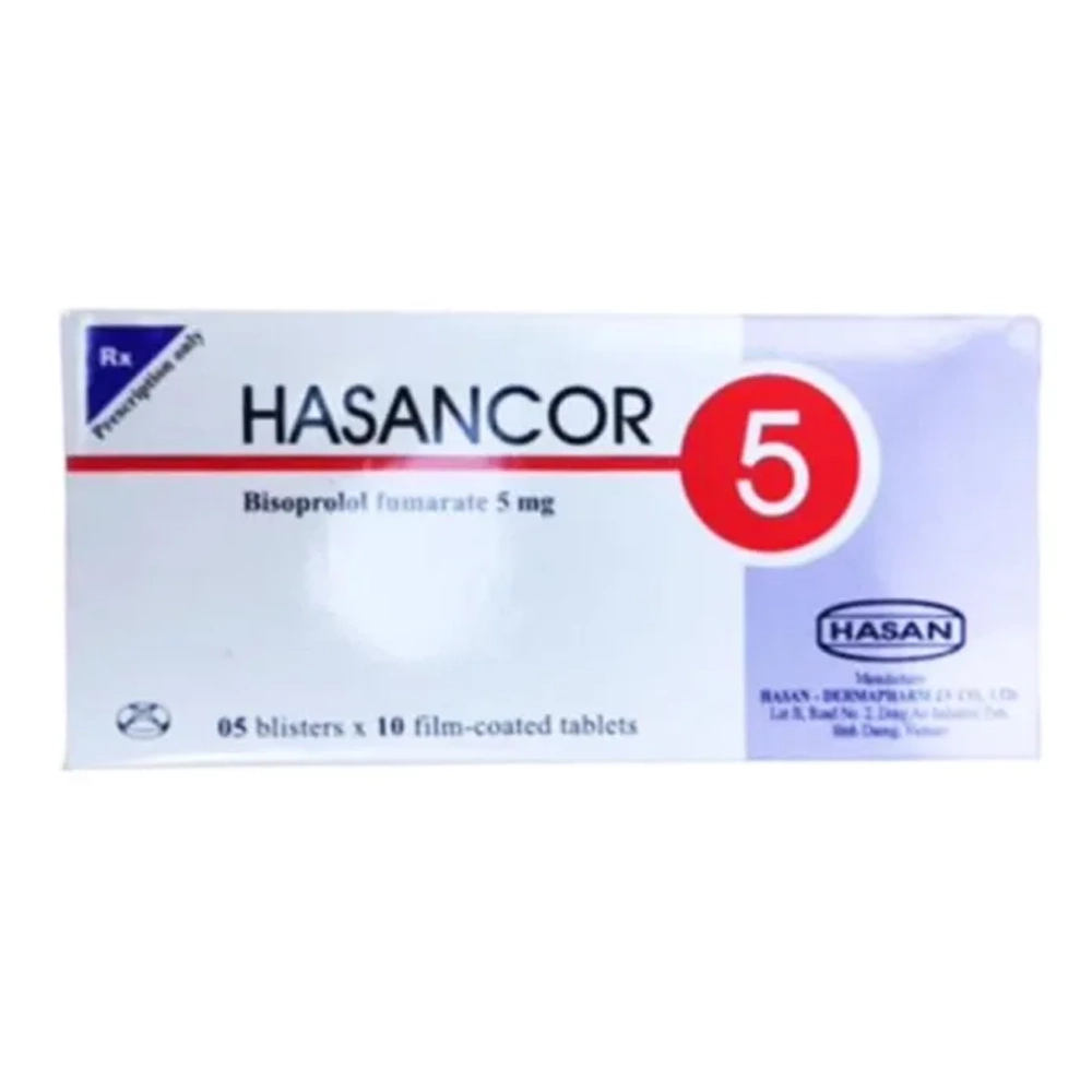 Hasancor 5 (Bisoprolol 5mg) Hasan - Hộp 5 vỉ x 10 viên