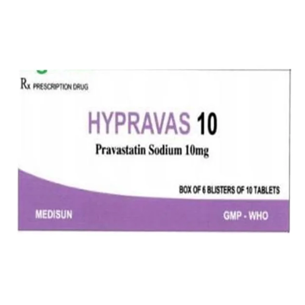 Hypravas 10 (Pravastatin 10mg) Medisun 6 vỉ x 10 viên