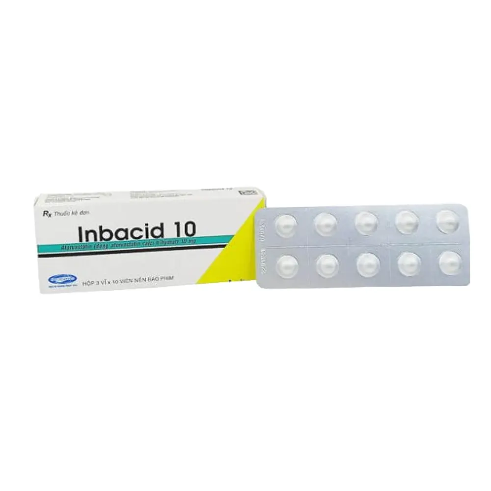 Inbacid 10 (Atorvastatin 10mg) Savipharm 3 vỉ x 10 viên