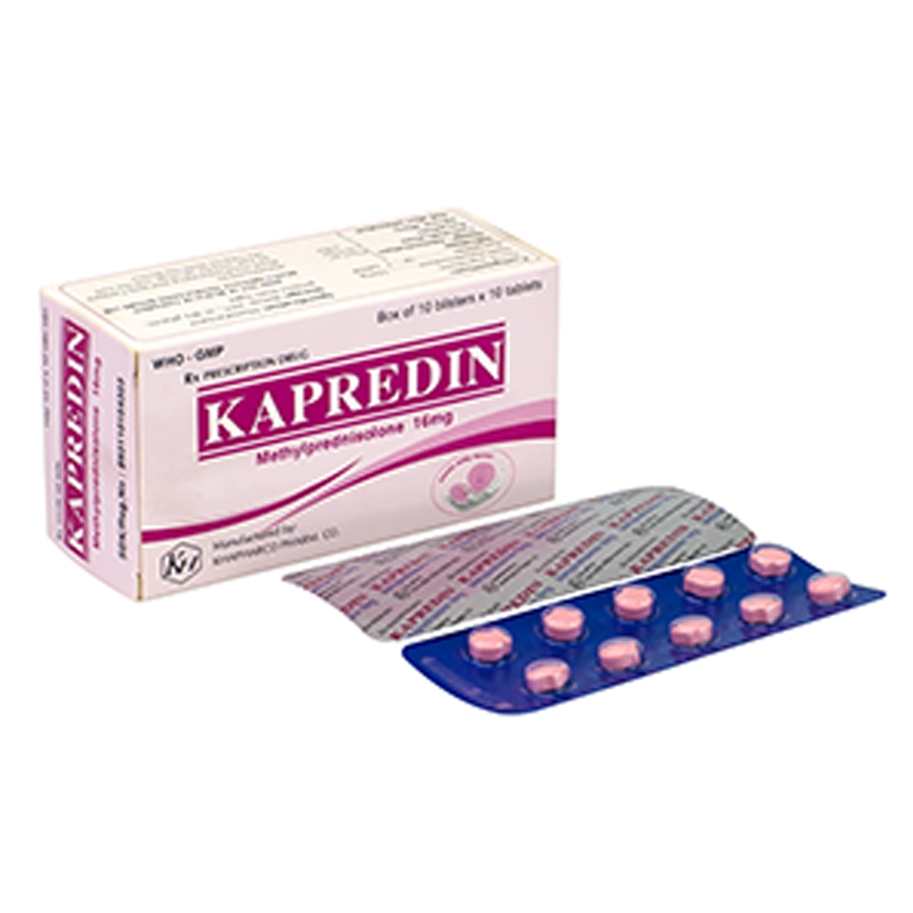 Kapredin (Methylprednisolone 16mg) Khapharco 10 vỉ x 10 viên