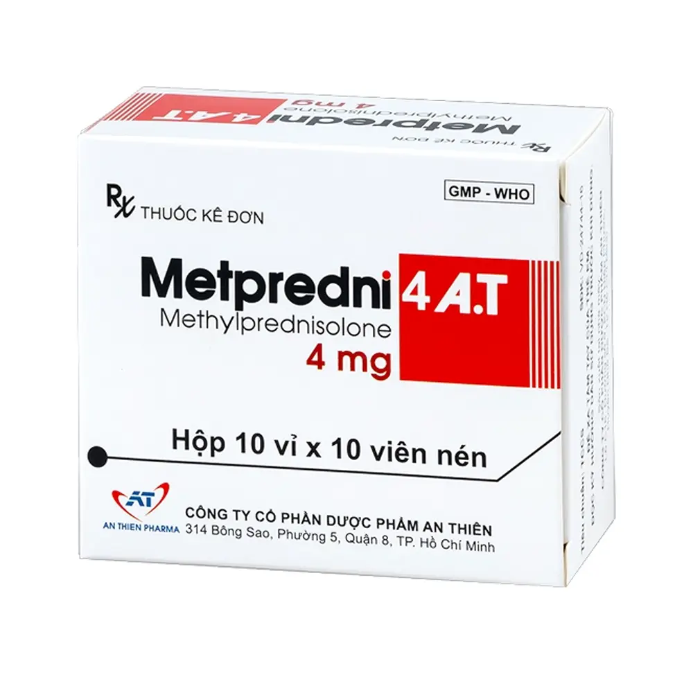 Metpredni 4 A.T (Methylprednisolon 4mg) An Thiên 10 vỉ x 10 viên