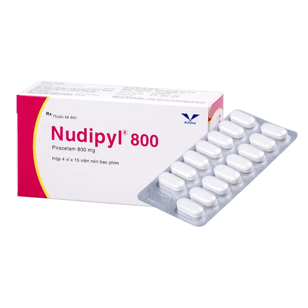 Nudipyl 800 (Piracetam 800 mg) Bidiphar 4 vỉ x 15 viên
