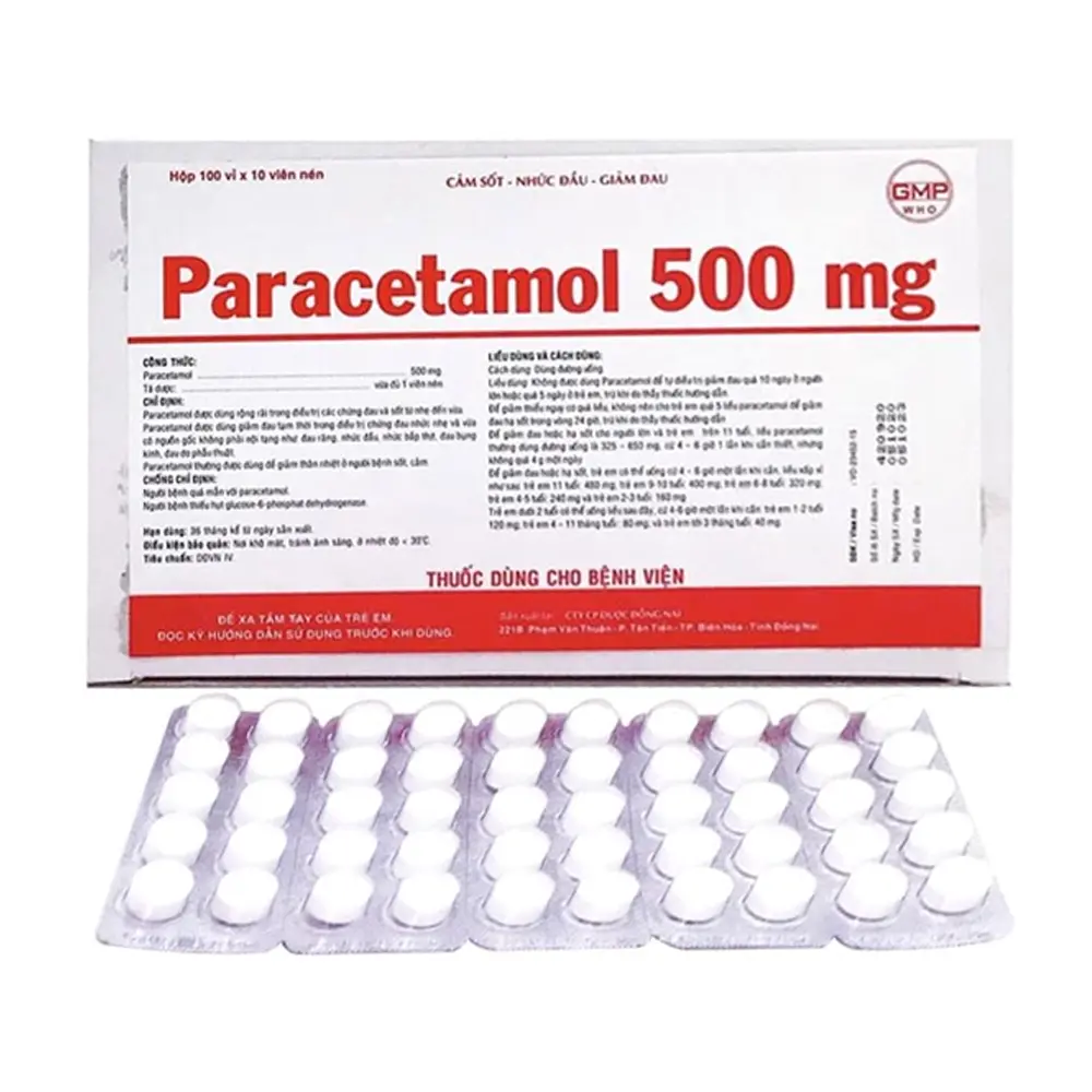 Paracetamol 500 mg Donaipharm 10 vỉ x 10 viên