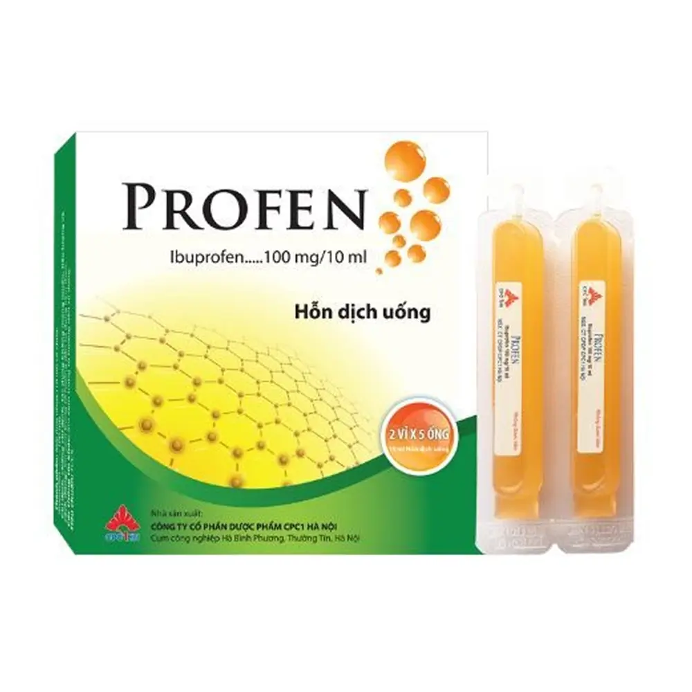 Profen (Ibuprofen 100 mg/10 ml) CPC1HN 2 vỉ x 5 ống x 10 ml