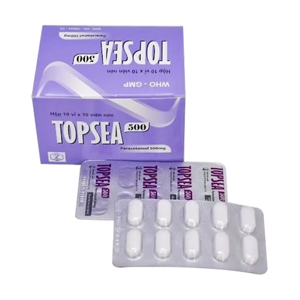 Topsea 500 (Paracetamol 500 mg) Dopharma 10 vỉ x 10 viên