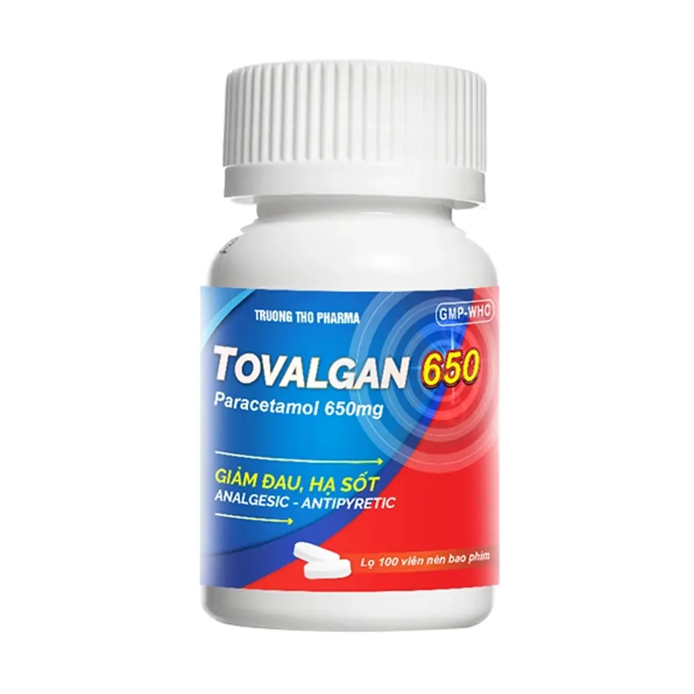 Tovalgan 650 (Paracetamol 650mg) Trường Thọ lọ 100 viên