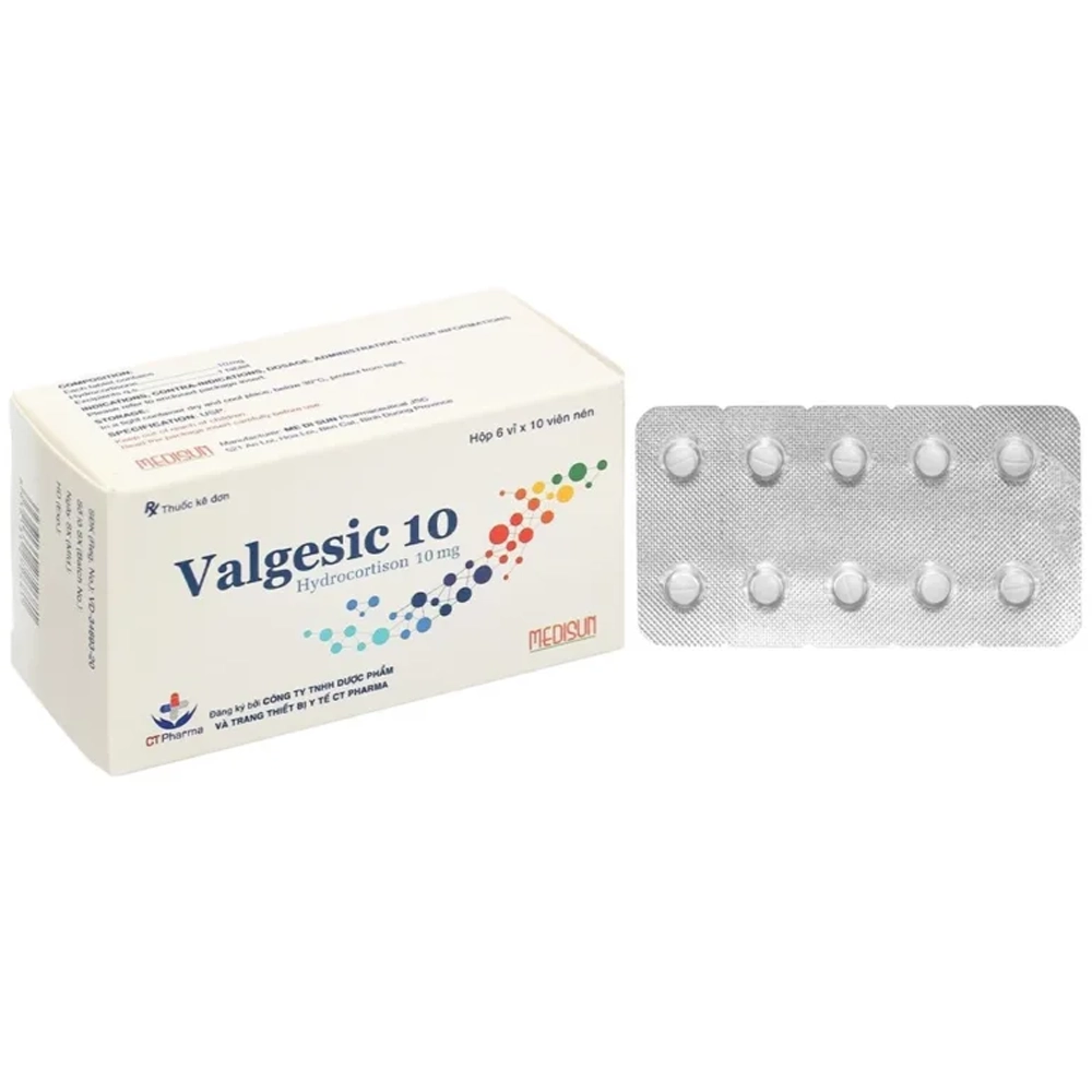 Valgesic 10 (Hydrocortisone 10mg) Medisun 6 vỉ x 10 viên