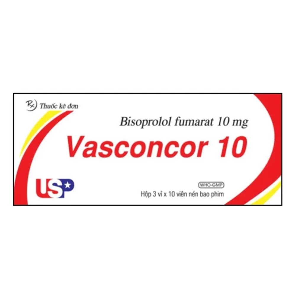 Vasconcor 10 (Bisoprolol 10mg) US Pharma 3 vỉ x 10 viên