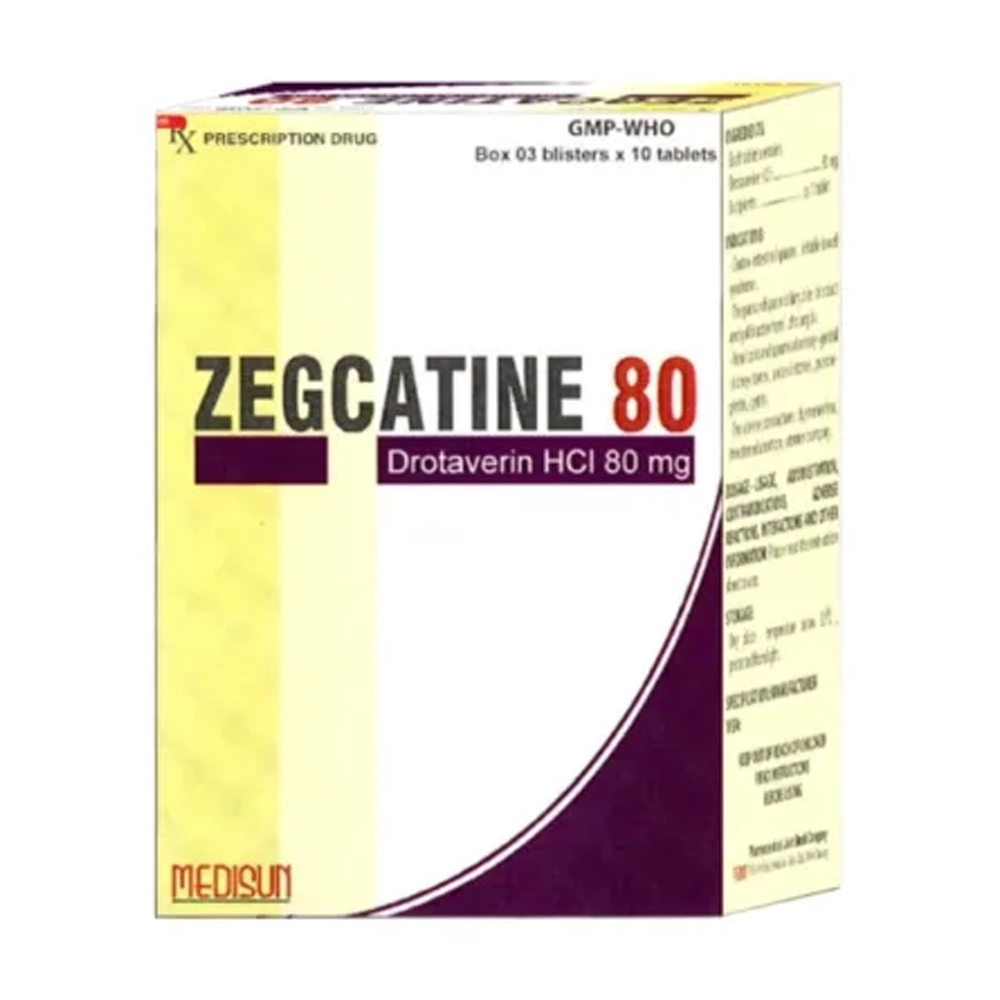 Zegcatine 80 (Drotaverin 80mg) Medisun 3 vỉ x 10 viên