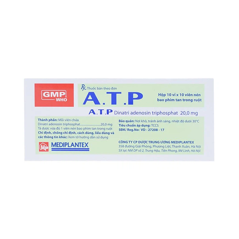 Thuốc A.T.P 20mg Mediplantex điều trị suy tim, hoạt động cơ kém, bệnh lý dạ dày (10 vỉ x 10 viên)