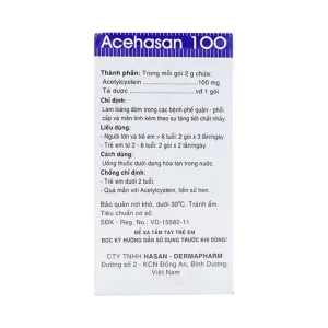 Thuốc bột Acehasan 100 Hasan làm loãng đờm trong các bệnh phế quản - phổi cấp và mãn tính (30 gói)