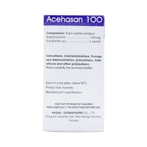 Thuốc bột Acehasan 100 Hasan làm loãng đờm trong các bệnh phế quản - phổi cấp và mãn tính (30 gói)