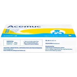 Thuốc Acemuc 200mg Sanofi long đàm, tiêu nhầy, giảm ho (3 vỉ x 10 viên)