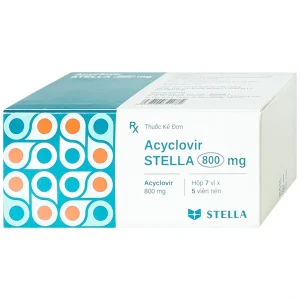 Thuốc Acyclovir Stella 800mg điều trị nhiễm Herpes simplex, Herpes zoster, thủy đậu (7 vỉ x 5 viên)