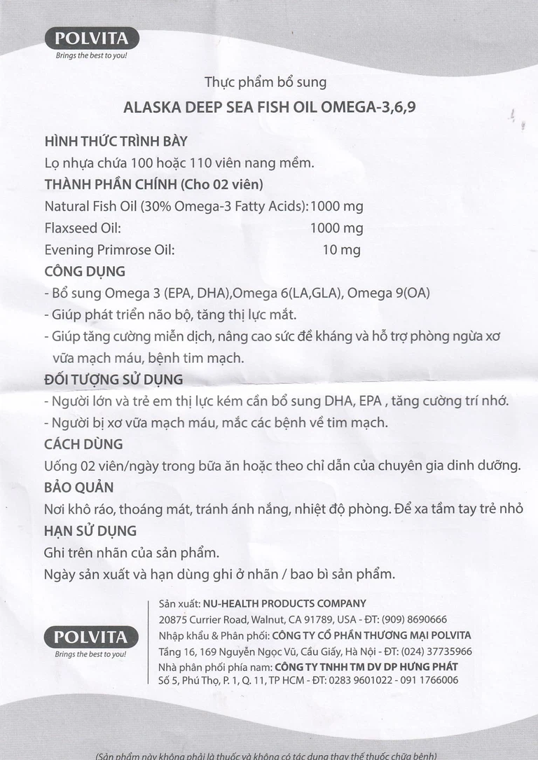 Viên Dầu Cá Alaska Omega 3 6 9 giúp phát triển não bộ, tăng thị lực mắt (100 viên)