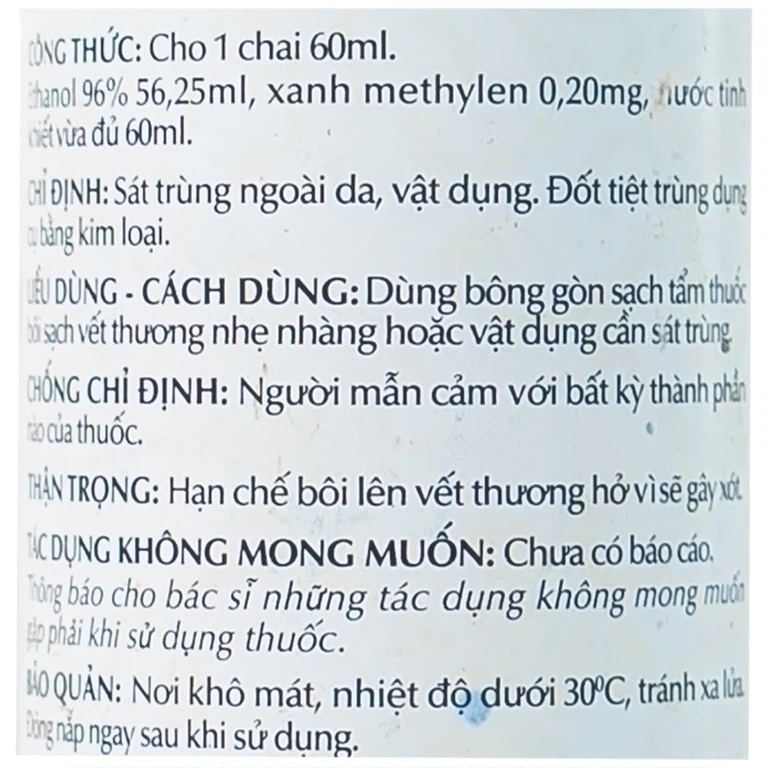 Cồn thuốc dùng ngoài Alcool 90 độ OPC sát trùng vết thương ngoài da, vật dụng (60ml)
