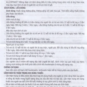 Thuốc Allerphast 180mg Mebiphar điều trị viêm mũi dị ứng theo mùa, mày đay mạn tính vô căn (1 vỉ x 10 viên)