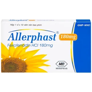 Thuốc Allerphast 180mg Mebiphar điều trị viêm mũi dị ứng theo mùa, mày đay mạn tính vô căn (1 vỉ x 10 viên)