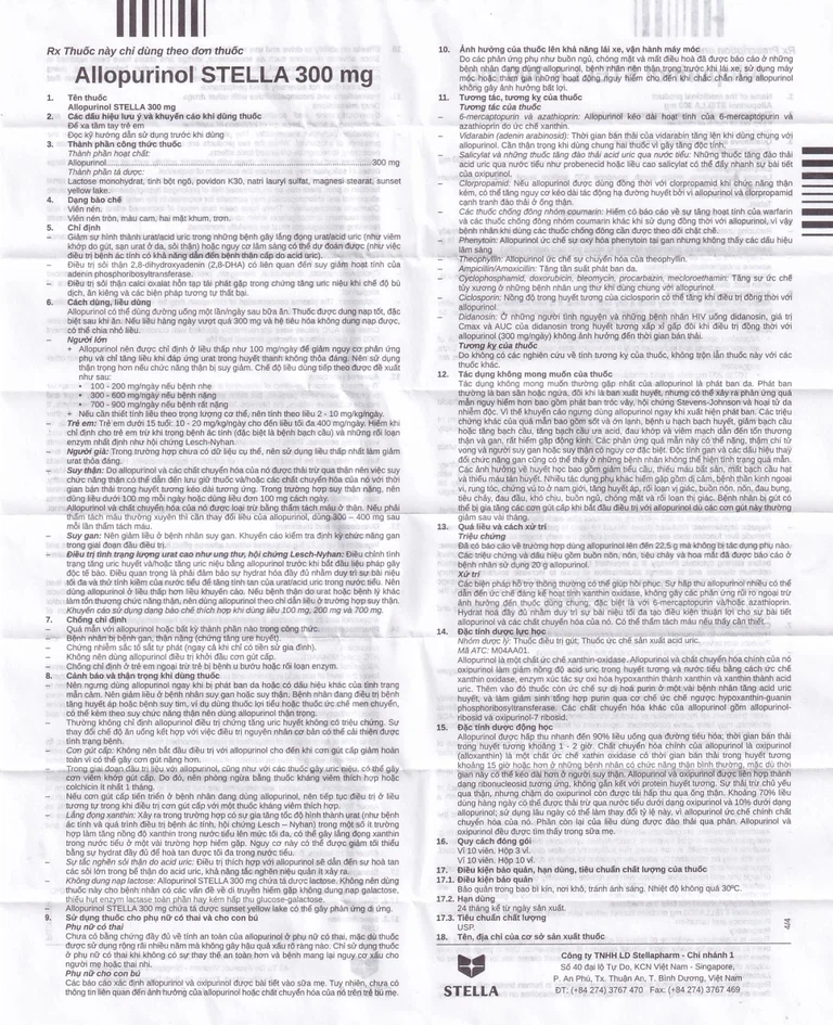 Thuốc Allopurinol Stella 300mg điều trị tăng acid uric máu, sỏi thận (3 vỉ x 10 viên)