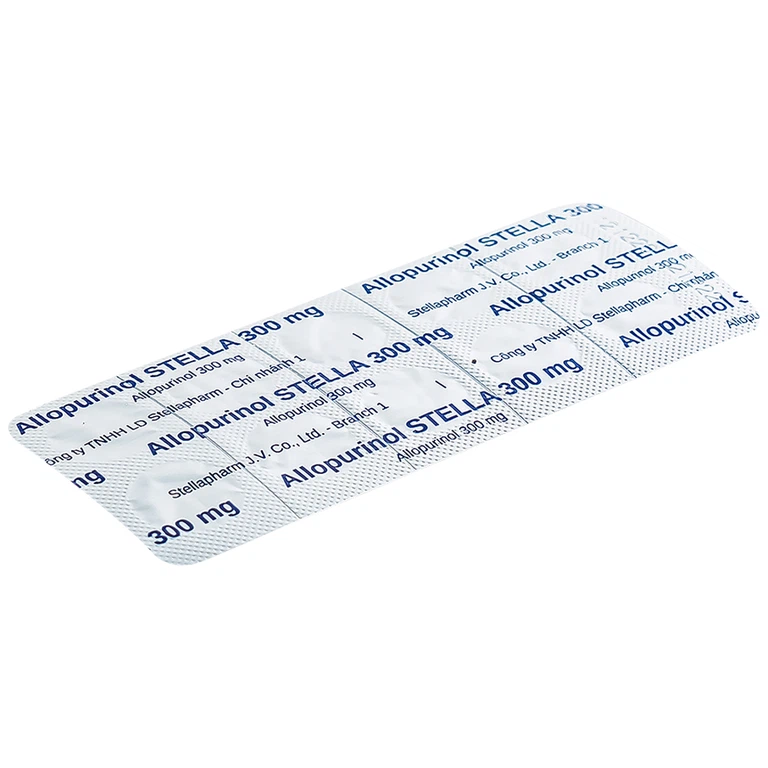 Thuốc Allopurinol Stella 300mg điều trị tăng acid uric máu, sỏi thận (3 vỉ x 10 viên)