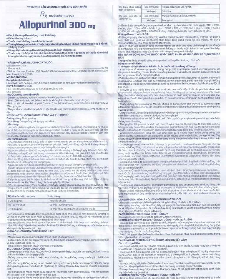 Thuốc Allopurinol 300mg Domesco điều trị tăng acid uric máu, sỏi thận (100 viên)