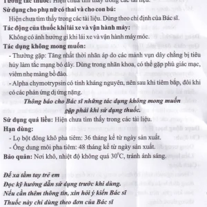 Bột đông khô pha tiêm AlphaChymotripsin 5000IU Bidiphar điều trị phù nề sau chấn thương, phẩu thuật (3 lọ bột x 3 ống dung môi)