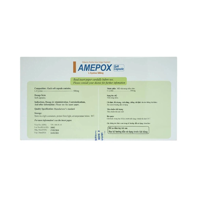 Thuốc Amepox 500mg DongKoo điều trị sạm da do tàn nhang, nám da (20 vỉ x 5 viên)