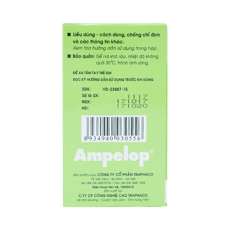 Thuốc Ampelop 625mg Traphaco điều trị viêm loét dạ dày, hành tá tràng (9 vỉ x 10 viên)