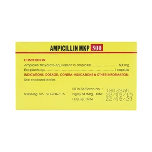 Thuốc Ampicillin MKP 500 Mekophar điều trị nhiễm khuẩn (10 vỉ x 10 viên)